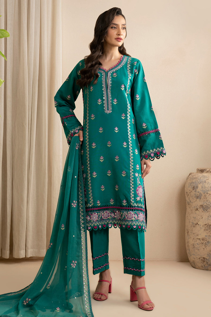 Zellbury Summer Embroidered Cotton Silk Unstitched 3Pc Suit WUS25E30363