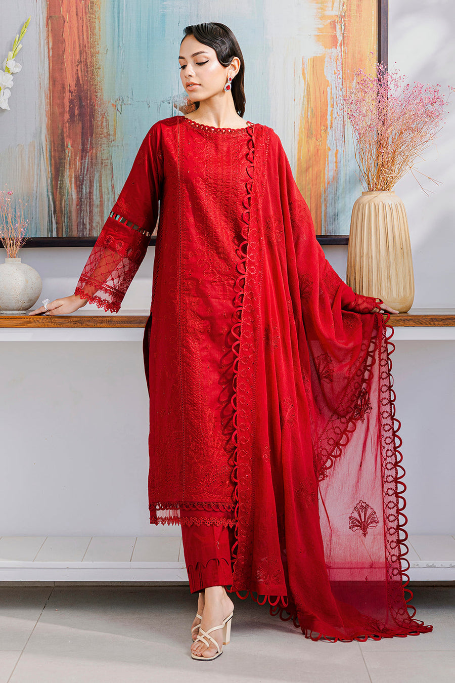 Zellbury Chikankari Embroidered Lawn Unstitched 3Pc Suit WUS25E30802