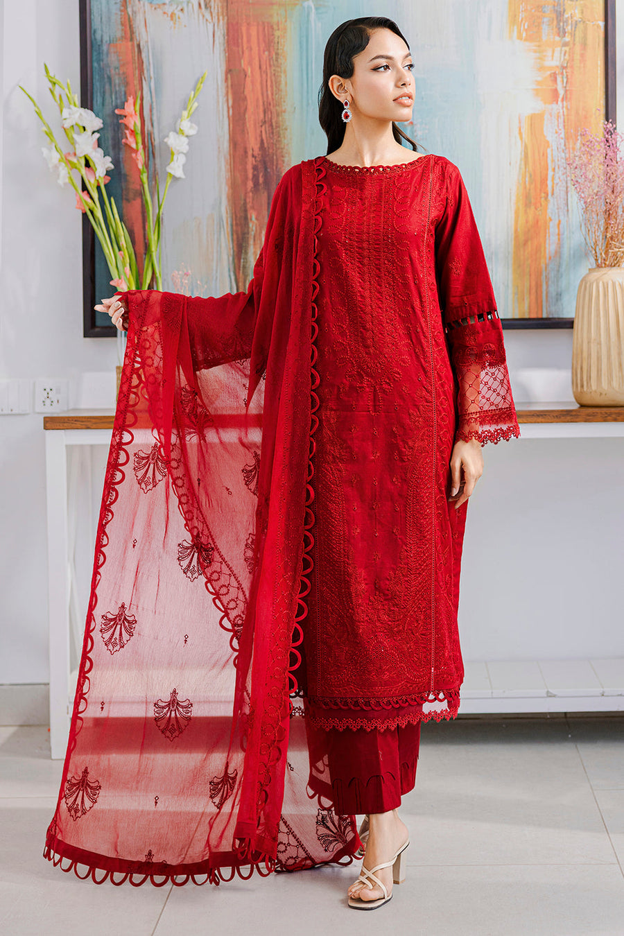 Zellbury Chikankari Embroidered Lawn Unstitched 3Pc Suit WUS25E30802