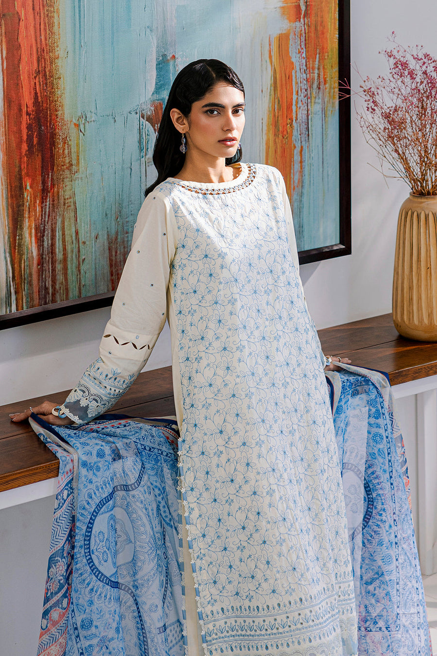 Zellbury Chikankari Embroidered Lawn Unstitched 3Pc Suit WUS25E30805