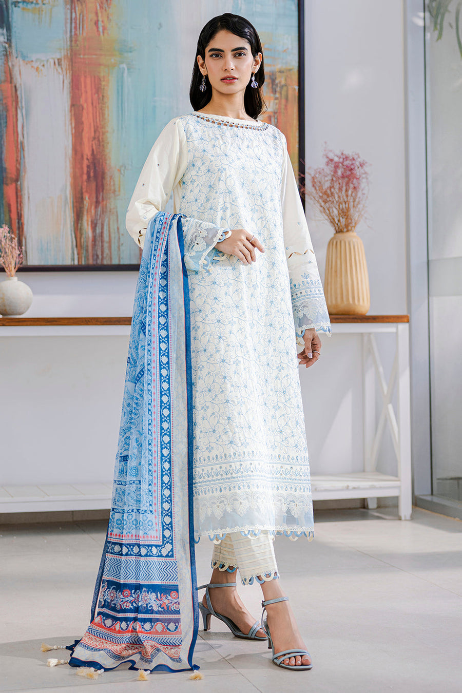 Zellbury Chikankari Embroidered Lawn Unstitched 3Pc Suit WUS25E30805