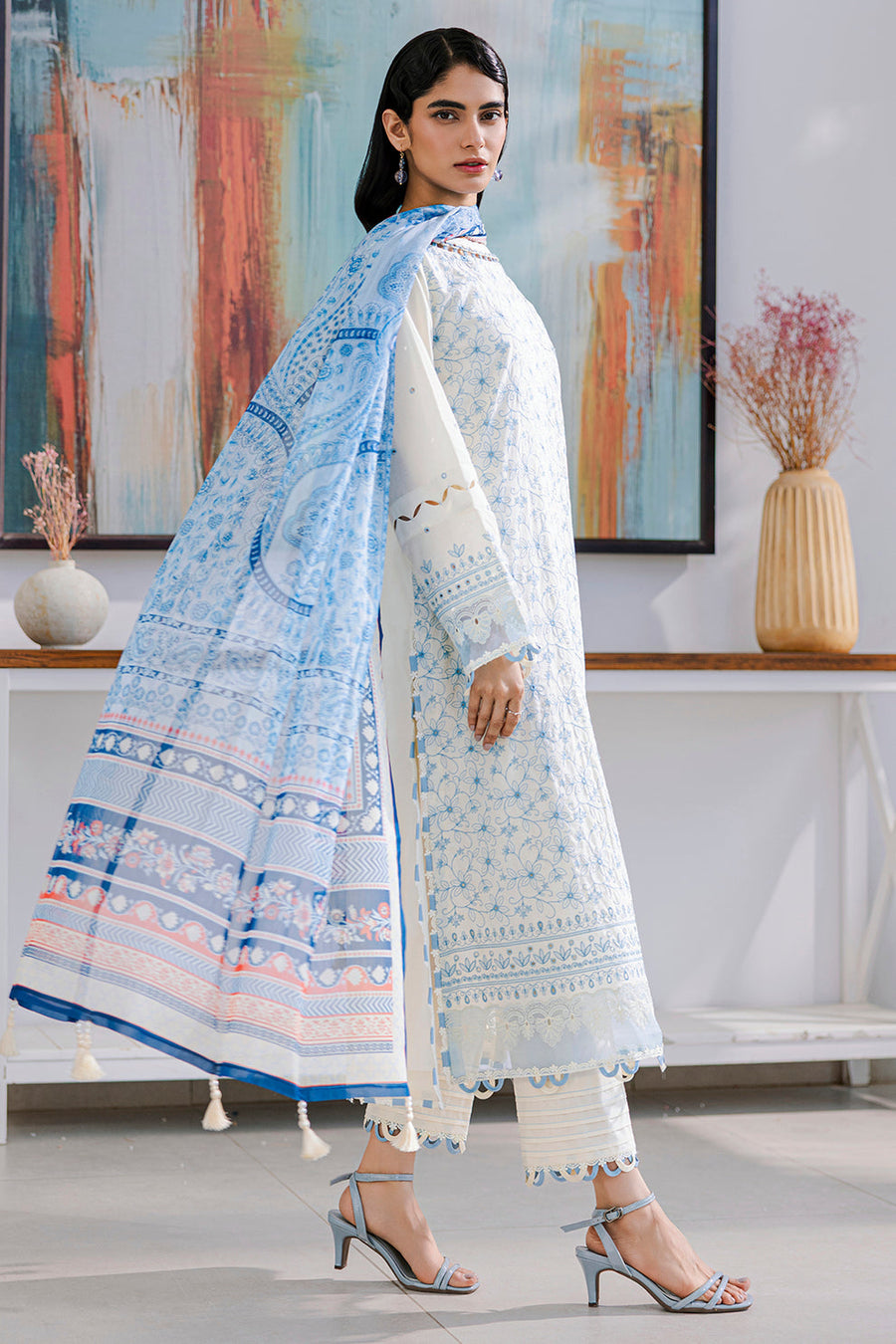 Zellbury Chikankari Embroidered Lawn Unstitched 3Pc Suit WUS25E30805