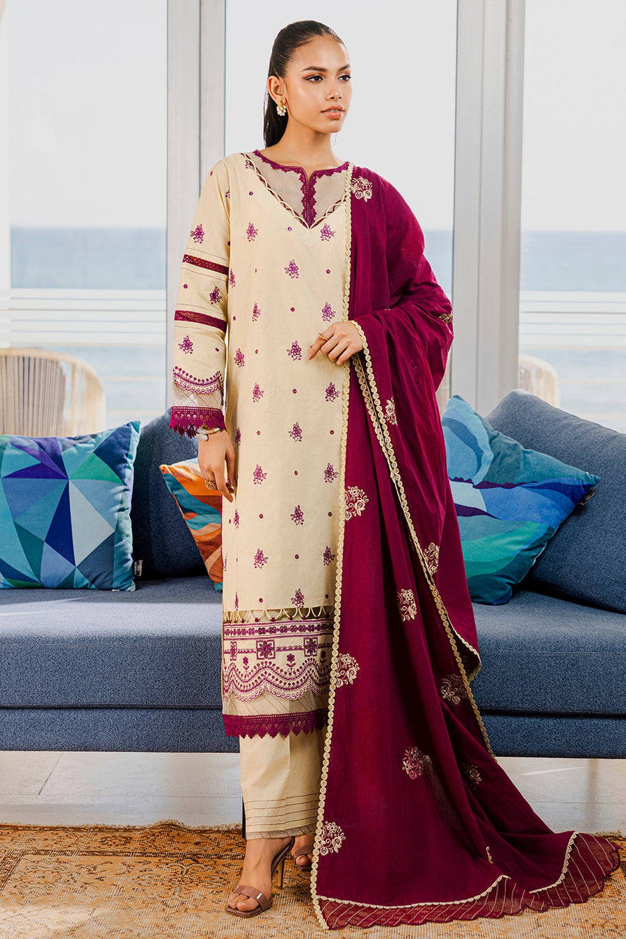 Zellbury Chikankari Embroidered Lawn Unstitched 3Pc Suit WUS25E30808
