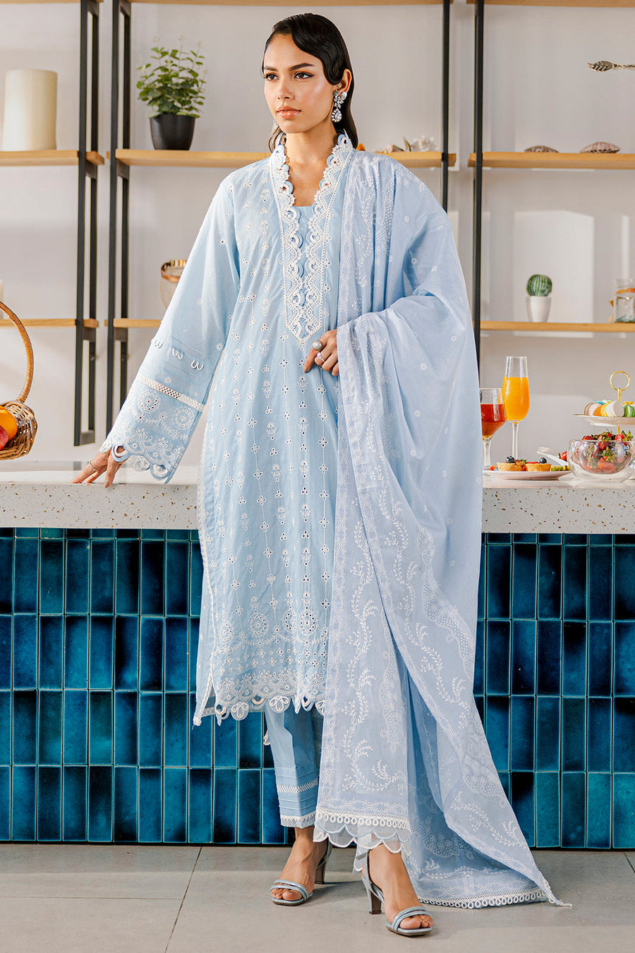 Zellbury Chikankari Embroidered Lawn Unstitched 3Pc Suit WUS25E30814