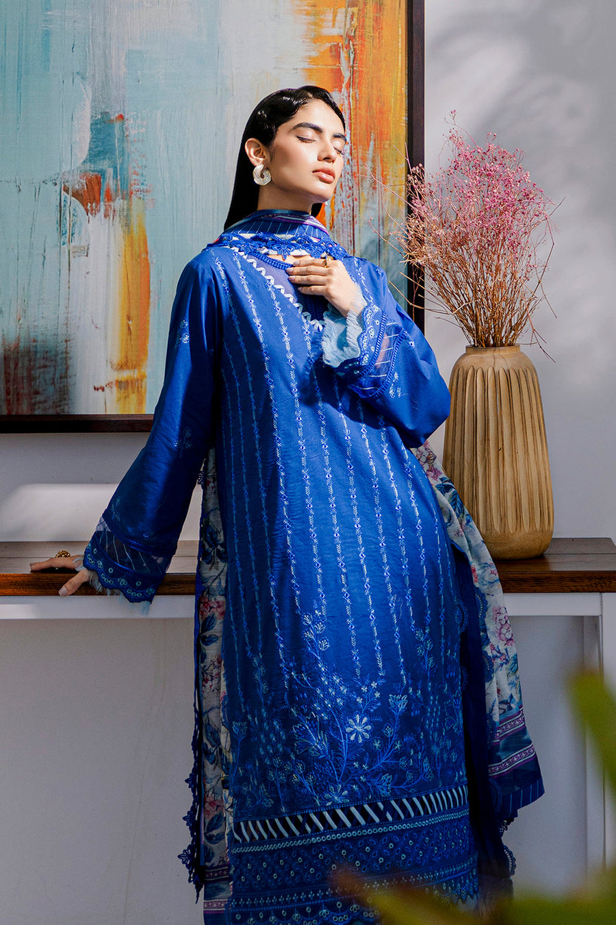 Zellbury Chikankari Embroidered Lawn Unstitched 3Pc Suit WUS25E30815