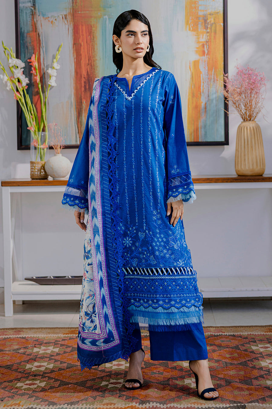 Zellbury Chikankari Embroidered Lawn Unstitched 3Pc Suit WUS25E30815