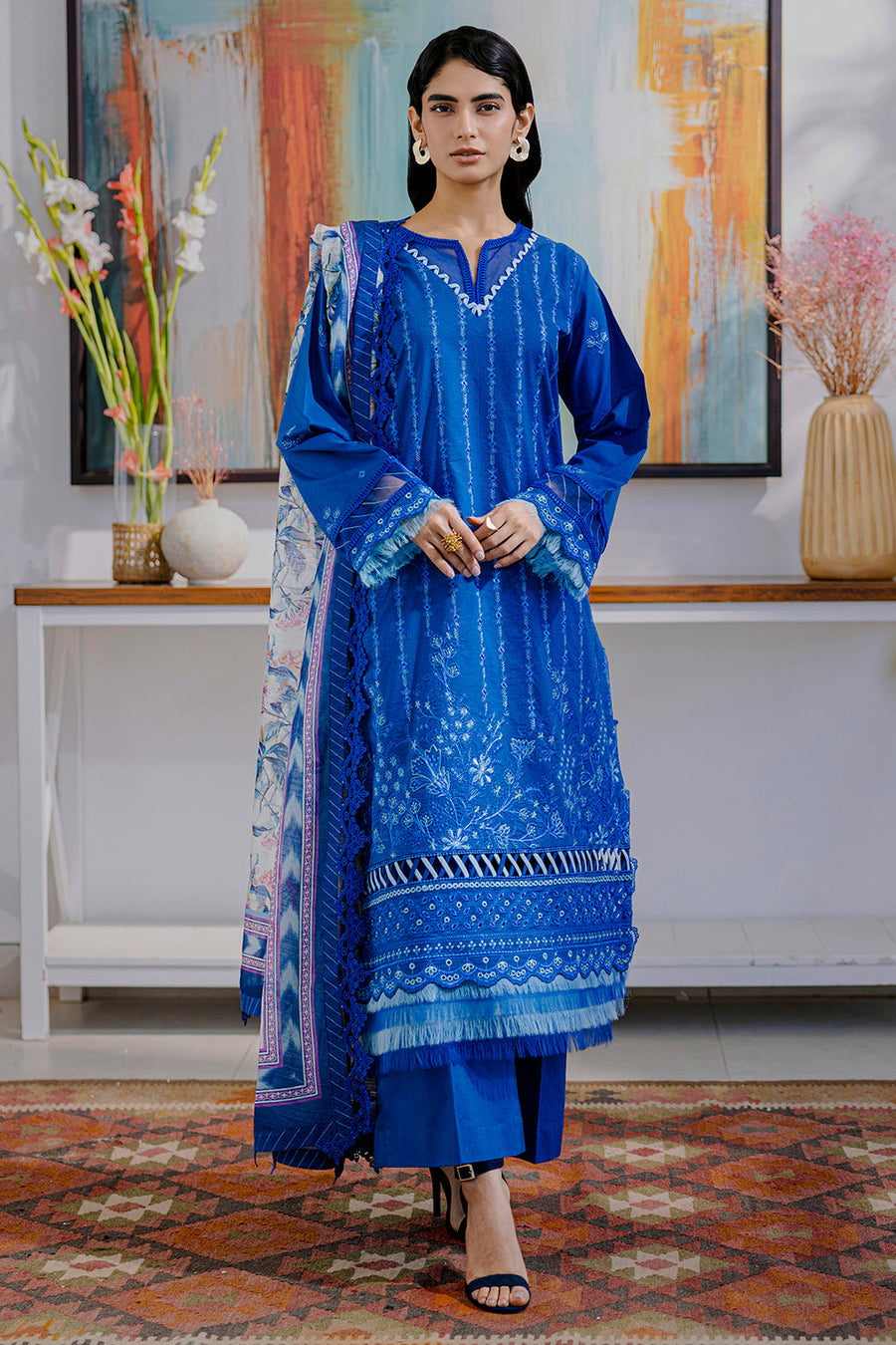 Zellbury Chikankari Embroidered Lawn Unstitched 3Pc Suit WUS25E30815