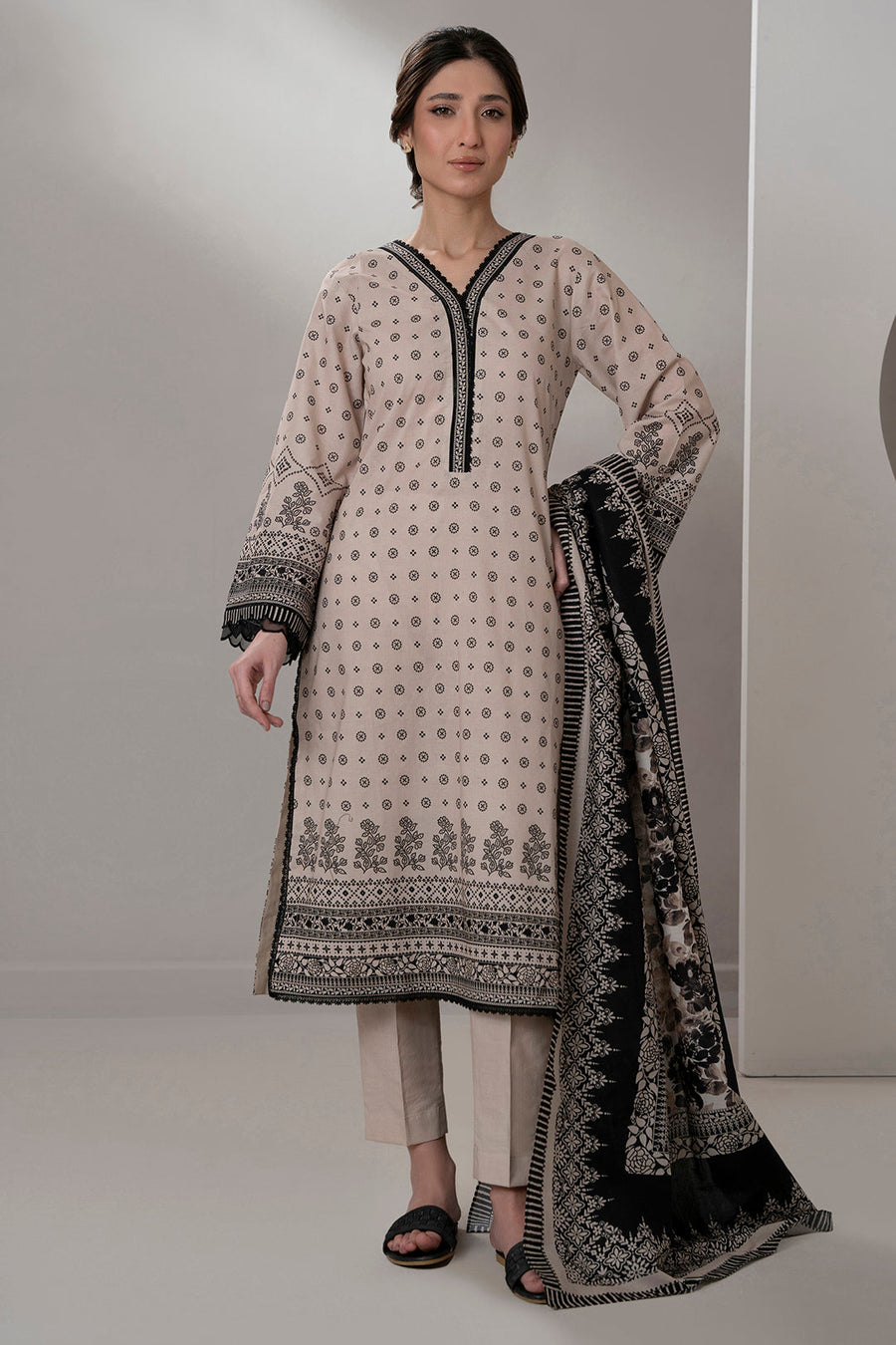 Zellbury Monochrome Printed Lawn Unstitched 3Pc Suit WUS25X30649