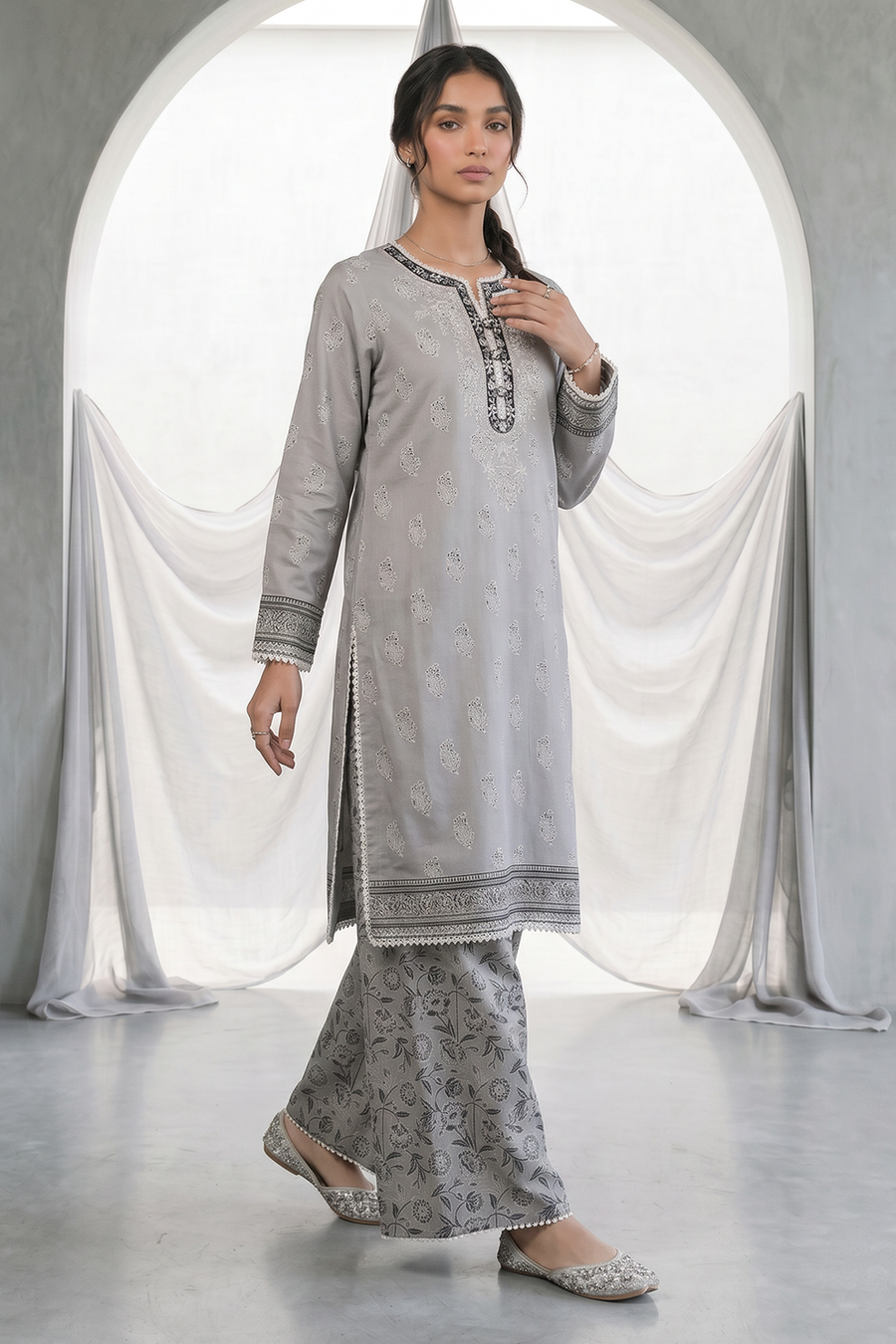 Zellbury Monochrome Embroidered Cambric Unstitched 2Pc Suit WUS26E20933