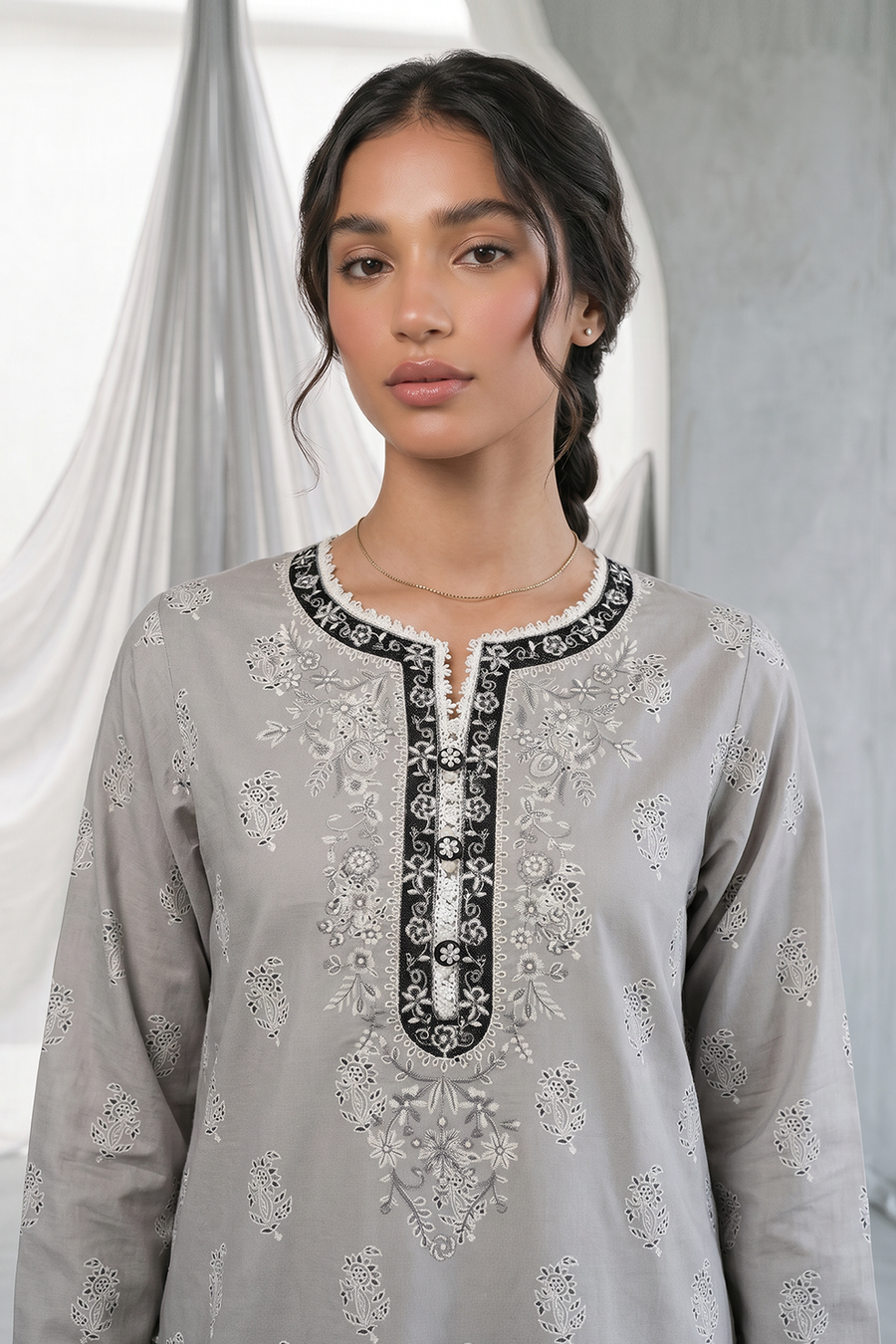 Zellbury Monochrome Embroidered Cambric Unstitched 2Pc Suit WUS26E20933