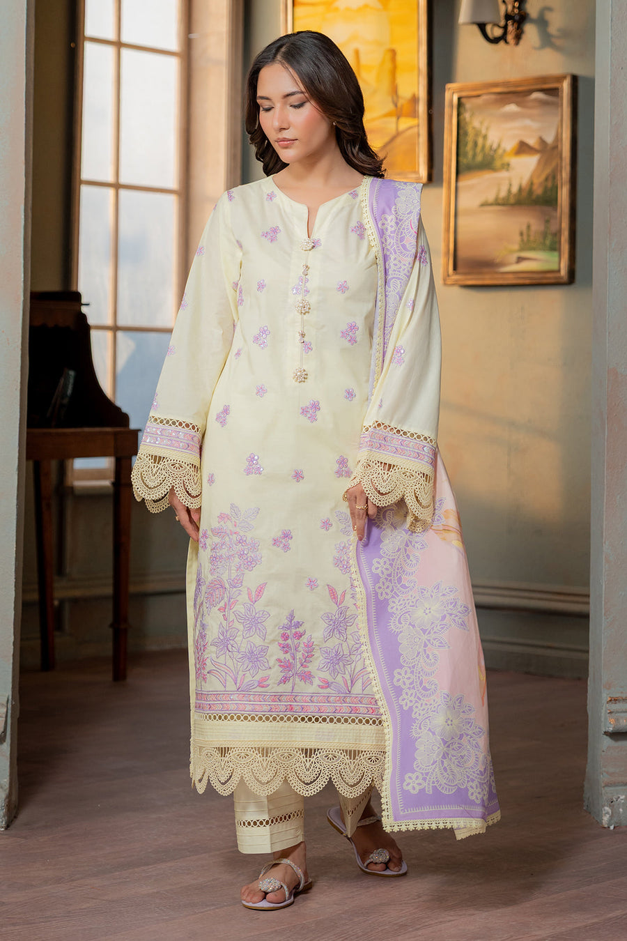 Zellbury Summer Embroidered Lawn Unstitched 3Pc Suit WUS26E30445