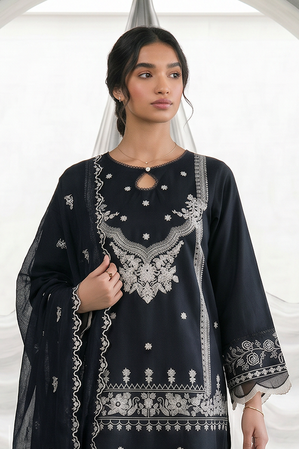 Zellbury Monochrome Embroidered Lawn Unstitched 3Pc Suit WUS26E31105