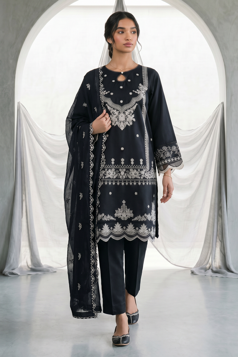 Zellbury Monochrome Embroidered Lawn Unstitched 3Pc Suit WUS26E31105