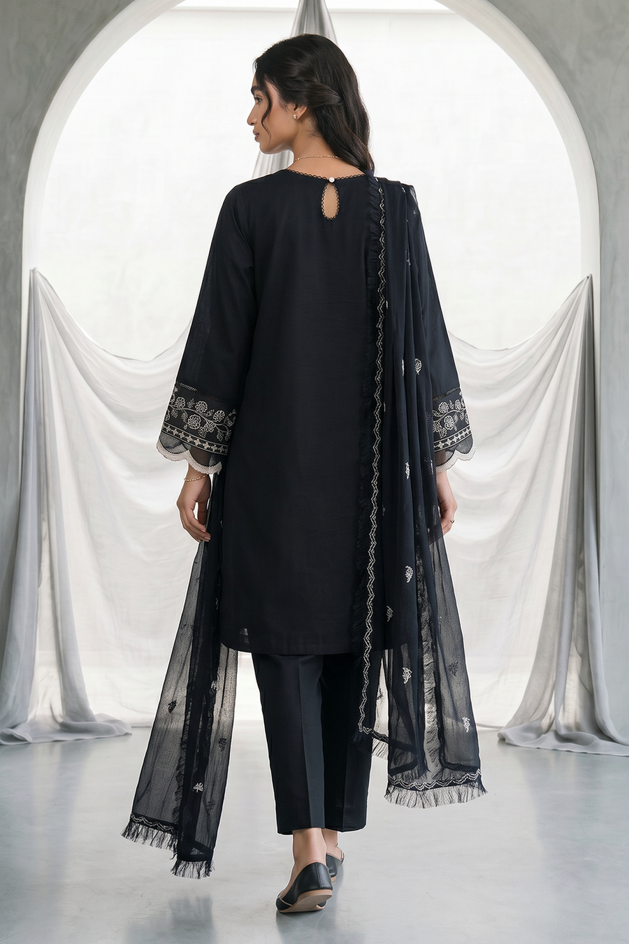 Zellbury Monochrome Embroidered Lawn Unstitched 3Pc Suit WUS26E31105