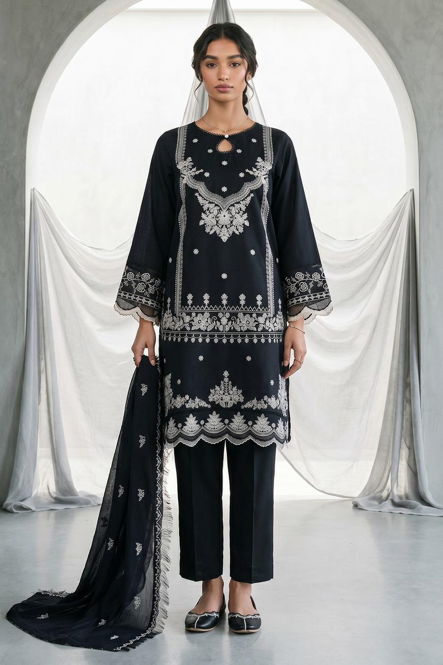 Zellbury Monochrome Embroidered Lawn Unstitched 3Pc Suit WUS26E31105