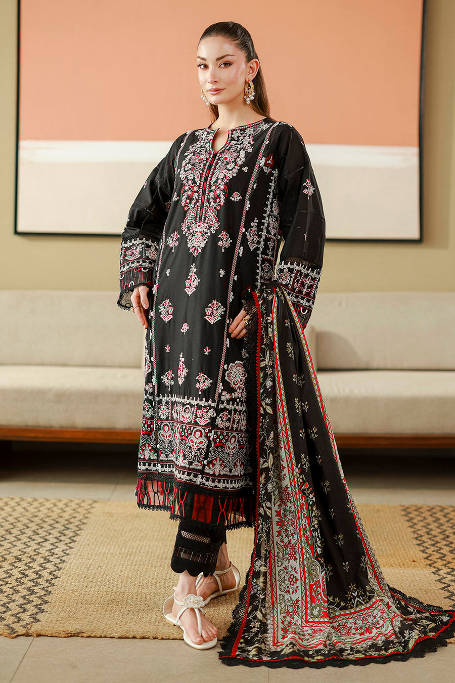 Zellbury Chikankari Embroidered Cotton Unstitched 3Pc Suit WUS26E34076