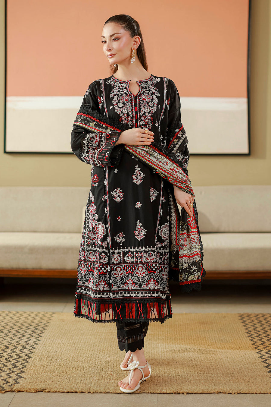 Zellbury Chikankari Embroidered Cotton Unstitched 3Pc Suit WUS26E34076
