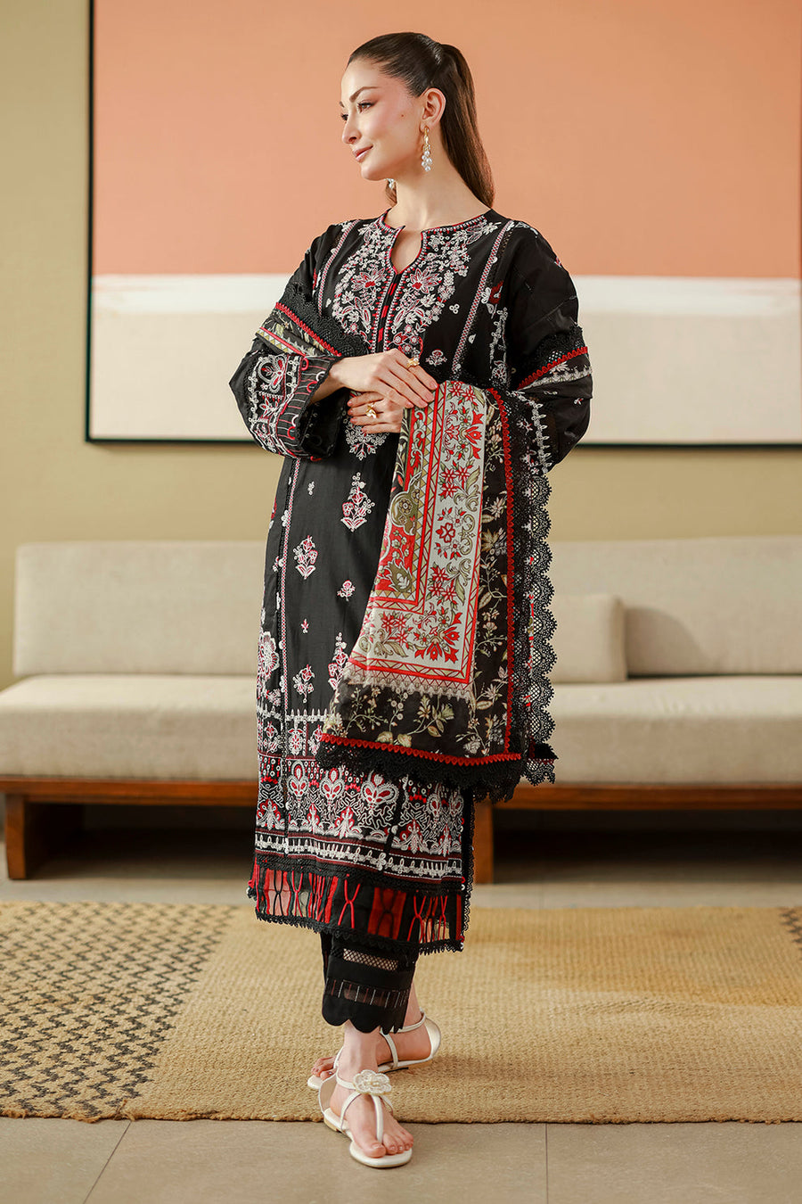 Zellbury Chikankari Embroidered Cotton Unstitched 3Pc Suit WUS26E34076