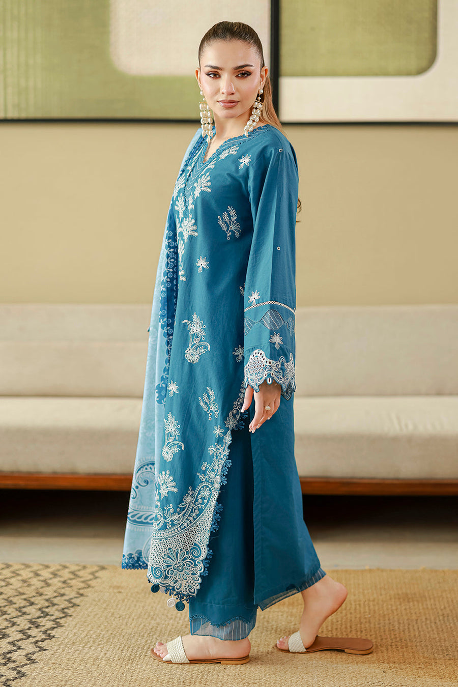 Zellbury Chikankari Embroidered Cotton Unstitched 3Pc Suit WUS26E34084