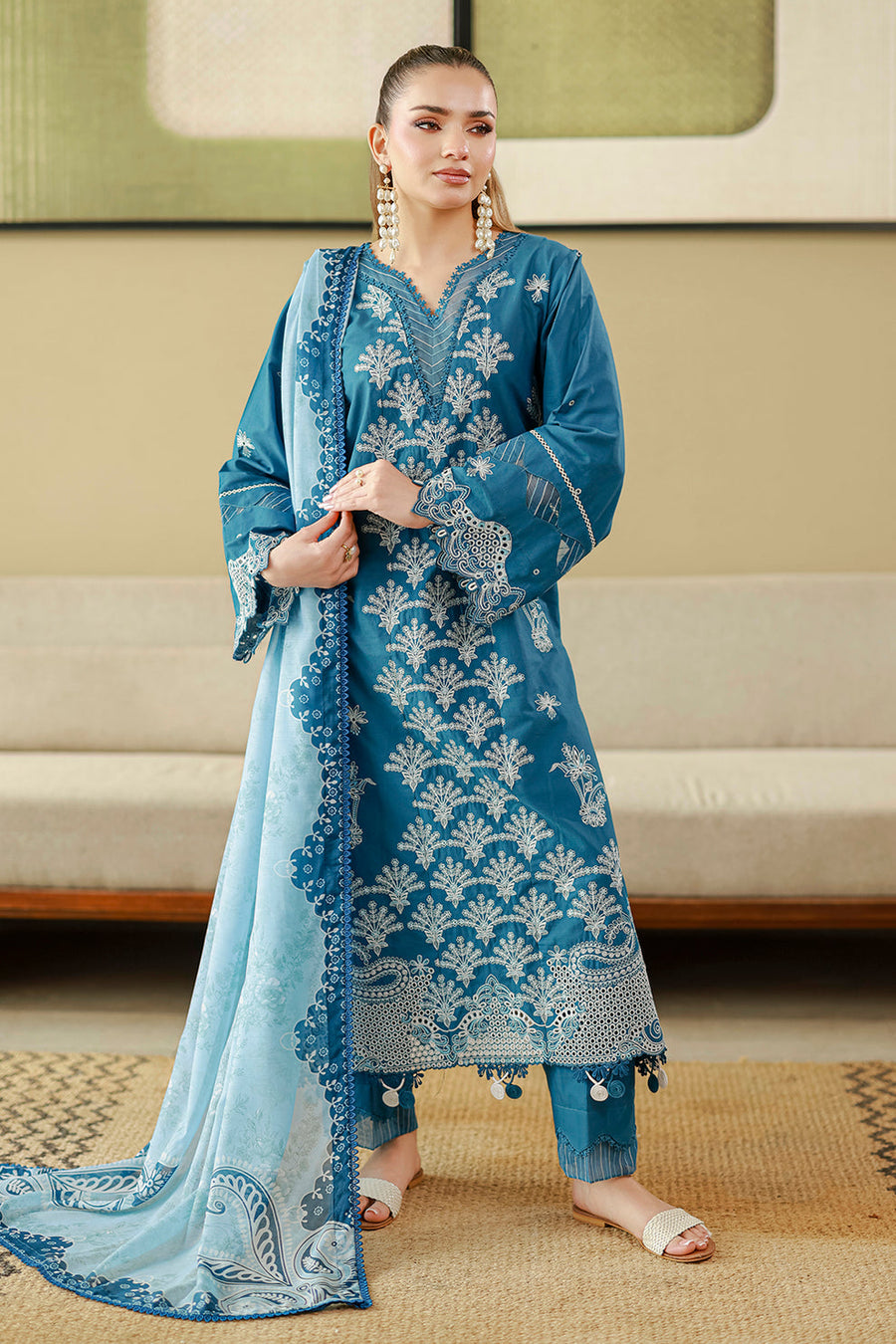 Zellbury Chikankari Embroidered Cotton Unstitched 3Pc Suit WUS26E34084