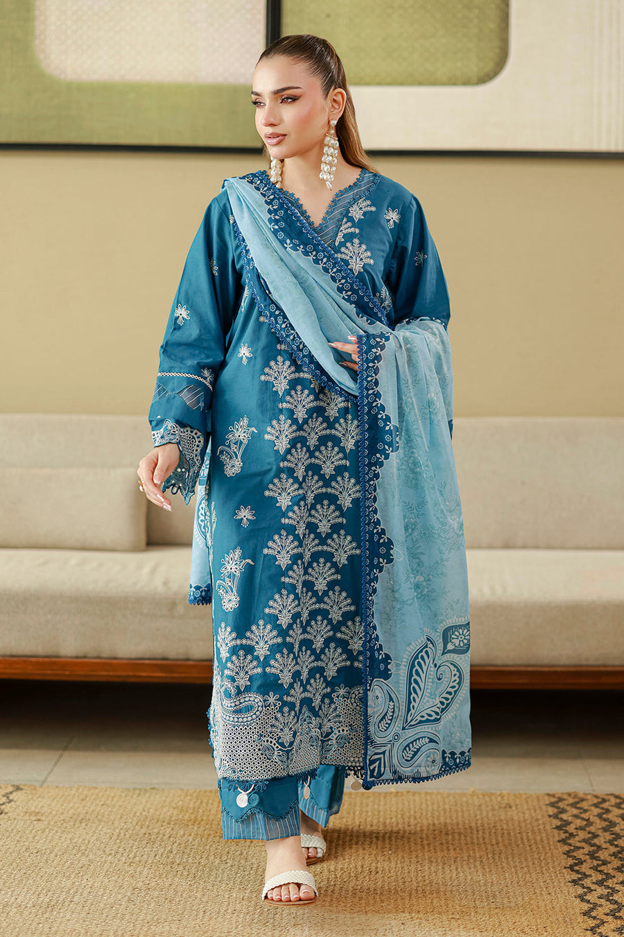 Zellbury Chikankari Embroidered Cotton Unstitched 3Pc Suit WUS26E34084