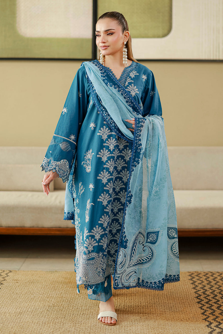 Zellbury Chikankari Embroidered Cotton Unstitched 3Pc Suit WUS26E34084