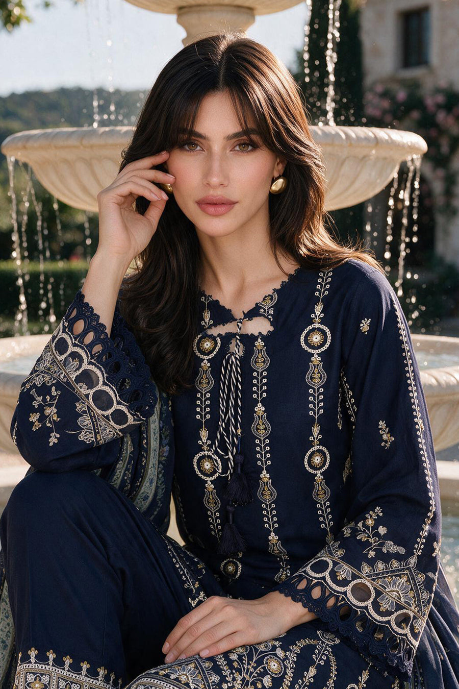Zellbury Chikankari Embroidered Cotton Unstitched 3Pc Suit WUS26E34111