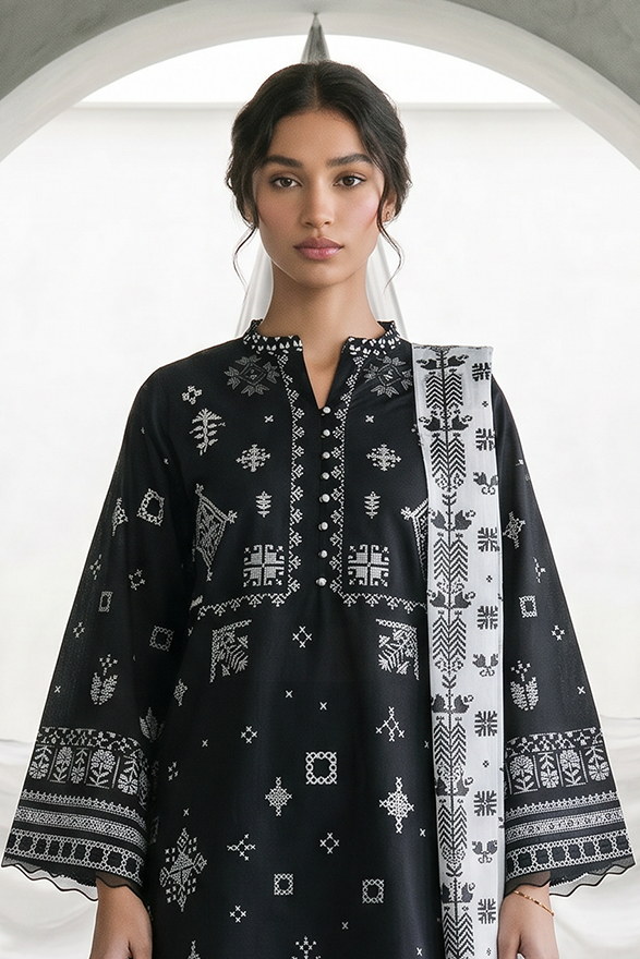 Zellbury Monochrome Printed Lawn Unstitched 3Pc Suit WUS26X30957