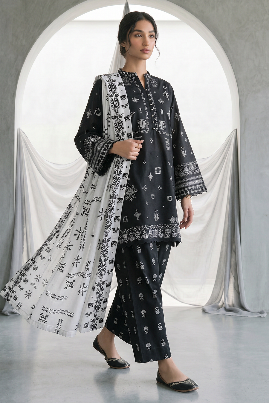 Zellbury Monochrome Printed Lawn Unstitched 3Pc Suit WUS26X30957