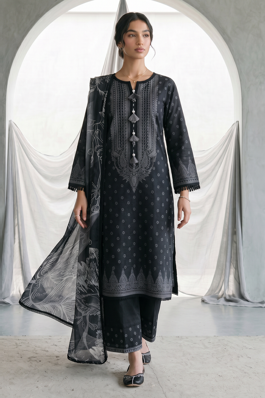 Zellbury Monochrome Printed Lawn Unstitched 3Pc Suit WUS26X31091