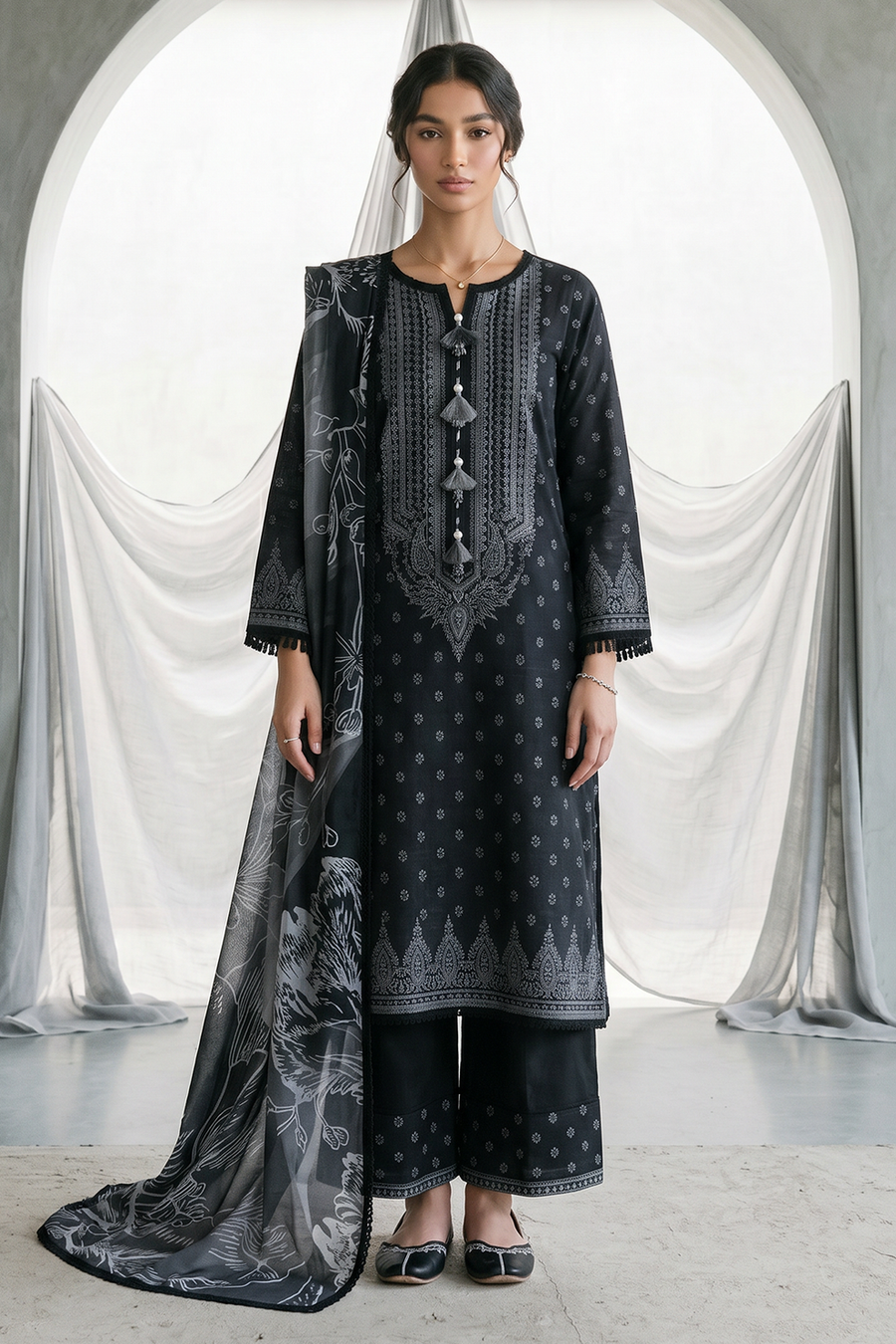 Zellbury Monochrome Printed Lawn Unstitched 3Pc Suit WUS26X31091
