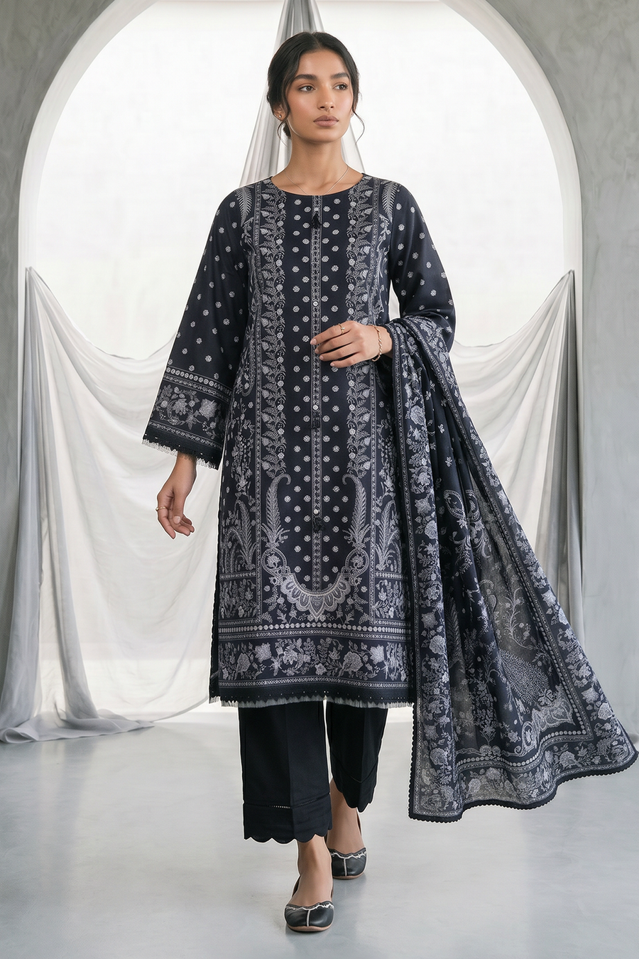 Zellbury Monochrome Printed Lawn Unstitched 3Pc Suit WUS26X31097