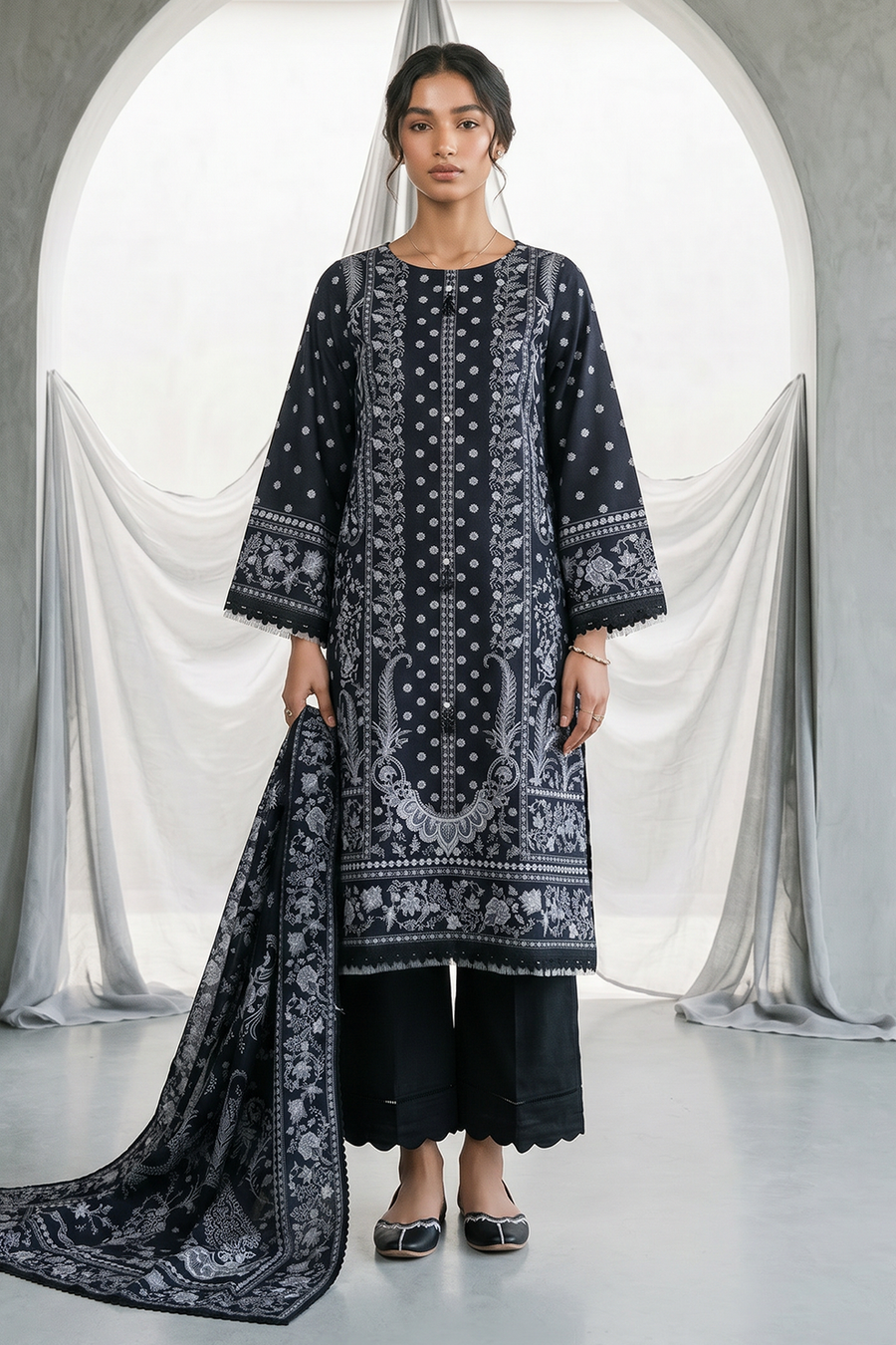 Zellbury Monochrome Printed Lawn Unstitched 3Pc Suit WUS26X31097