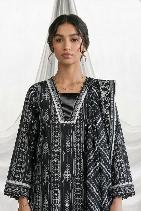 Zellbury Monochrome Printed Lawn Unstitched 3Pc Suit WUS26X31142