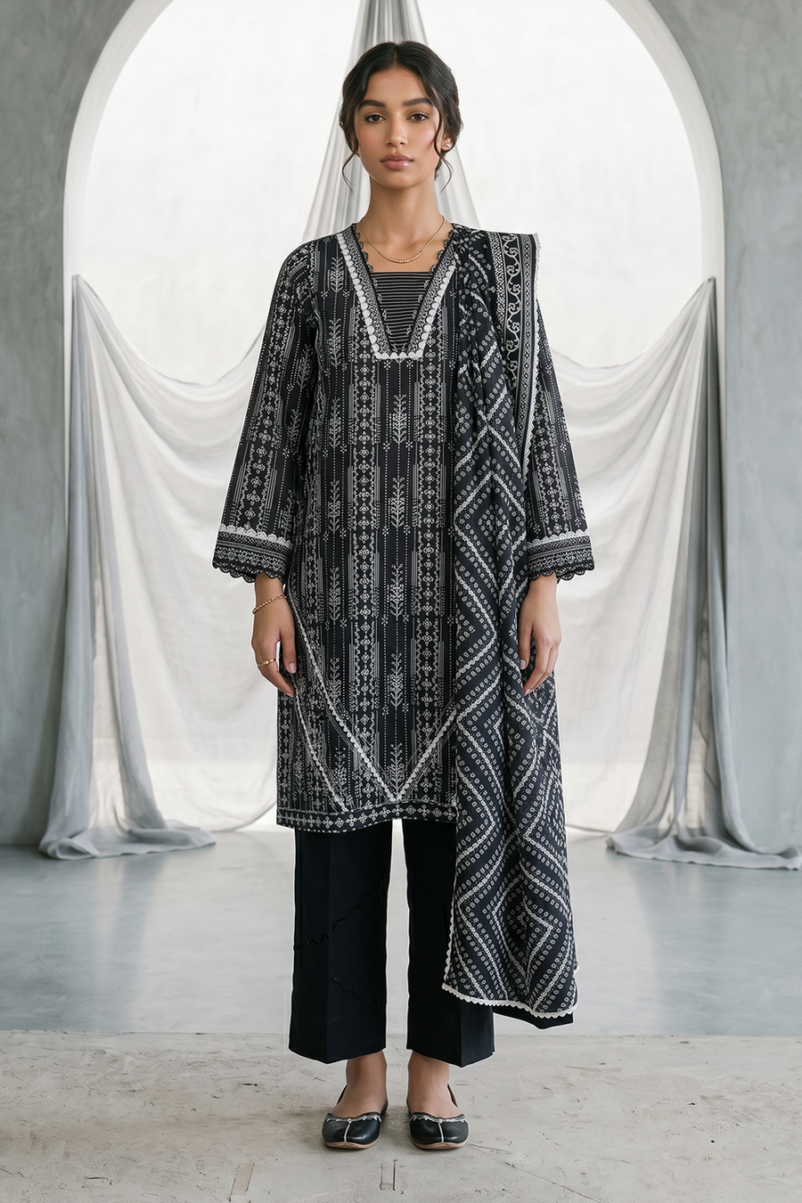 Zellbury Monochrome Printed Lawn Unstitched 3Pc Suit WUS26X31142