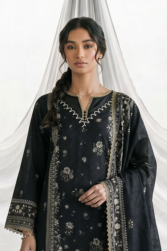 Zellbury Monochrome Printed Lawn Unstitched 3Pc Suit WUS26X31158