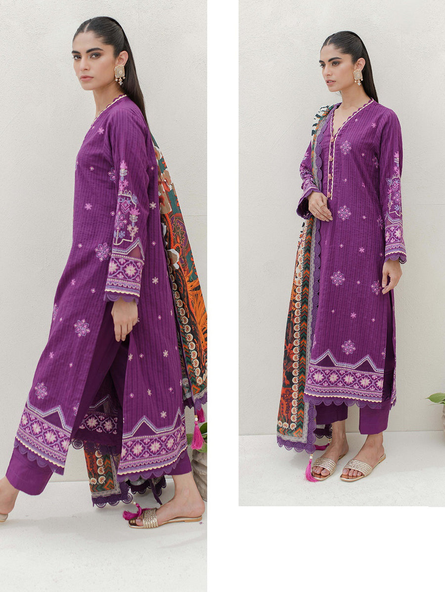 Zellbury Signature Embroidered Cambric Unstitched 3Pc Suit WUW23E30704