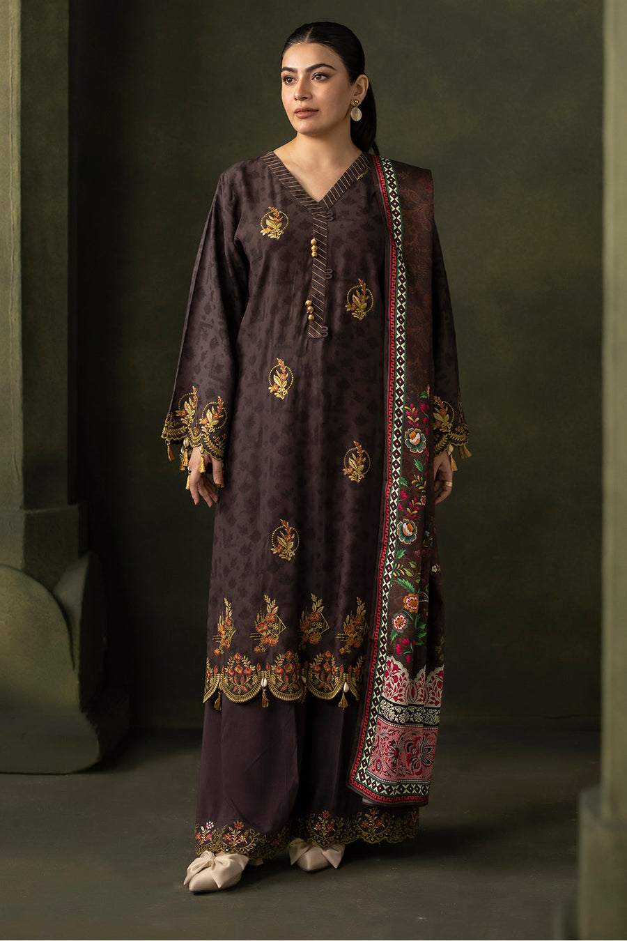 Zellbury Winter Vol-03 Embroidered Viscose Unstitched 3Pc Suit WUW24E30234