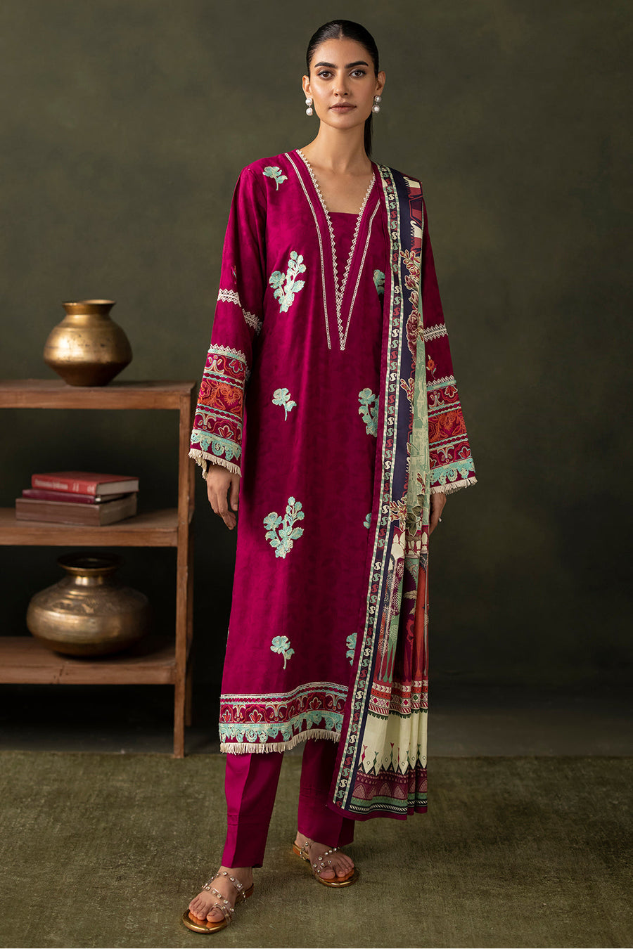 Zellbury Winter Unstitched Embroidered Viscose 3Pc Suit WUW24E30235