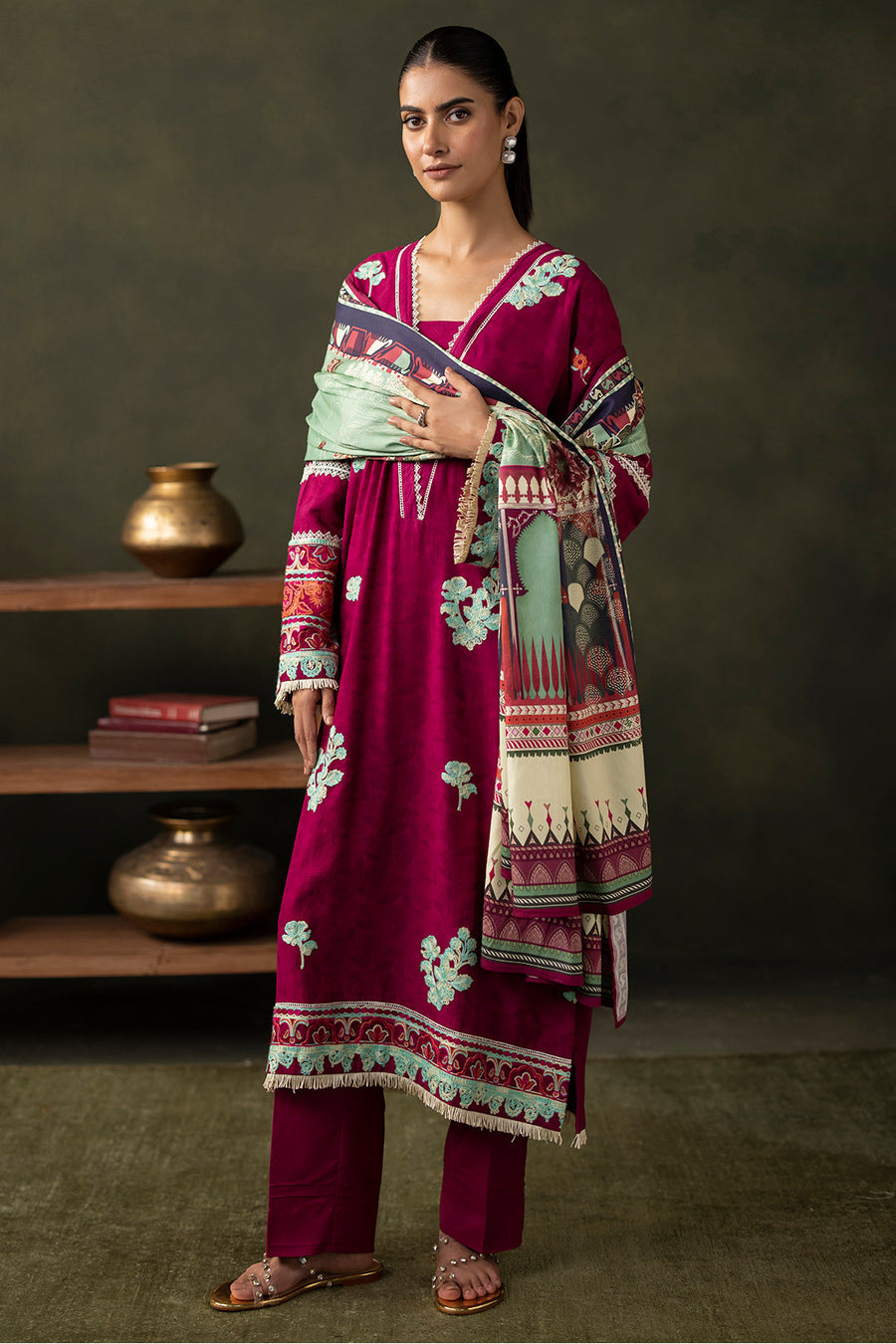 Zellbury Winter Unstitched Embroidered Viscose 3Pc Suit WUW24E30235