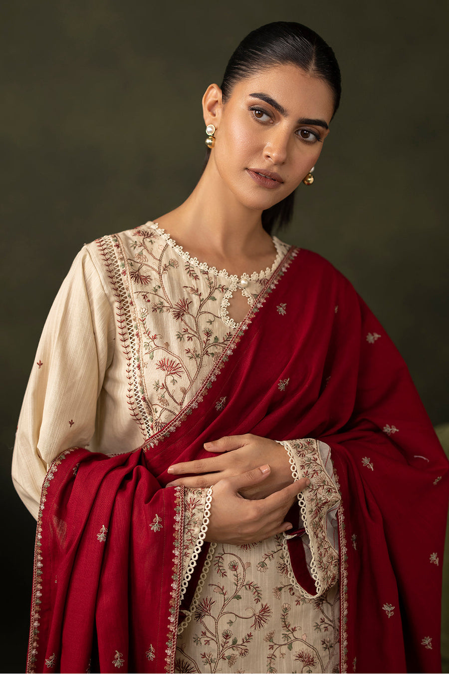 Zellbury Winter Unstitched Embroidered Khaddar 3Pc Suit WUW24E30236