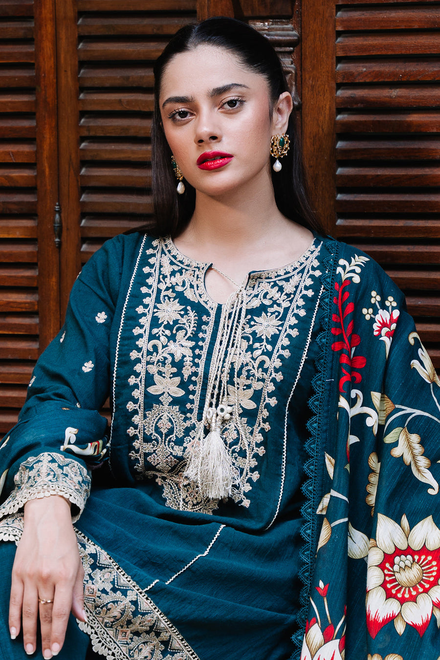 Zellbury Winter Unstitched Embroidered Khaddar 3Pc Suit WUW24E30241