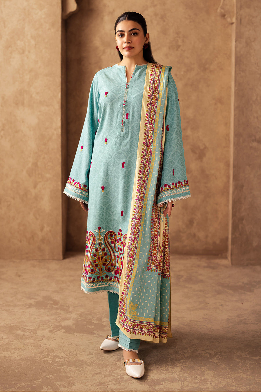 Zellbury Winter Unstitched Embroidered Viscose 3Pc Suit WUW24E30318