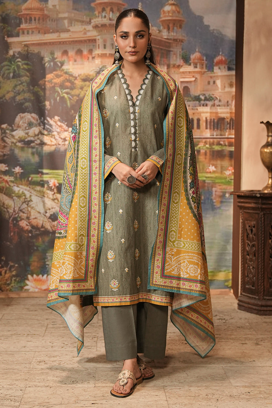 Zellbury Winter Unstitched Embroidered Khaddar 3Pc Suit WUW24E30404