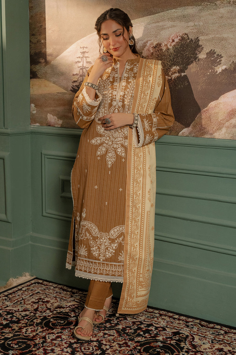 Zellbury Winter Unstitched Embroidered Khaddar 3Pc Suit WUW24E30407