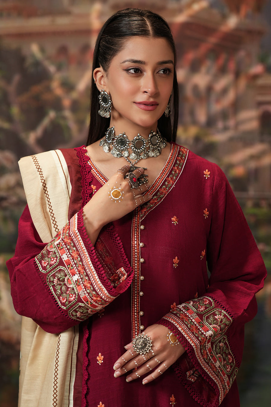 Zellbury Winter Unstitched Embroidered Khaddar 3Pc Suit WUW24E30411