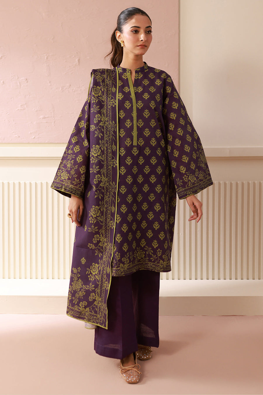Zellbury Winter Unstitched Printed Khaddar 2Pc Suit WUW24X20549