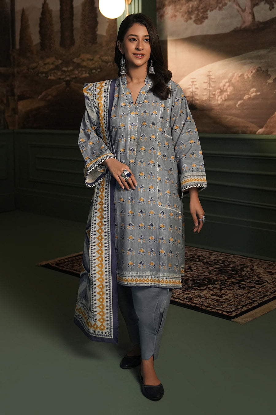 Zellbury Winter Vol-02 Unstitched Printed Khaddar 3Pc Suit WUW24X30453