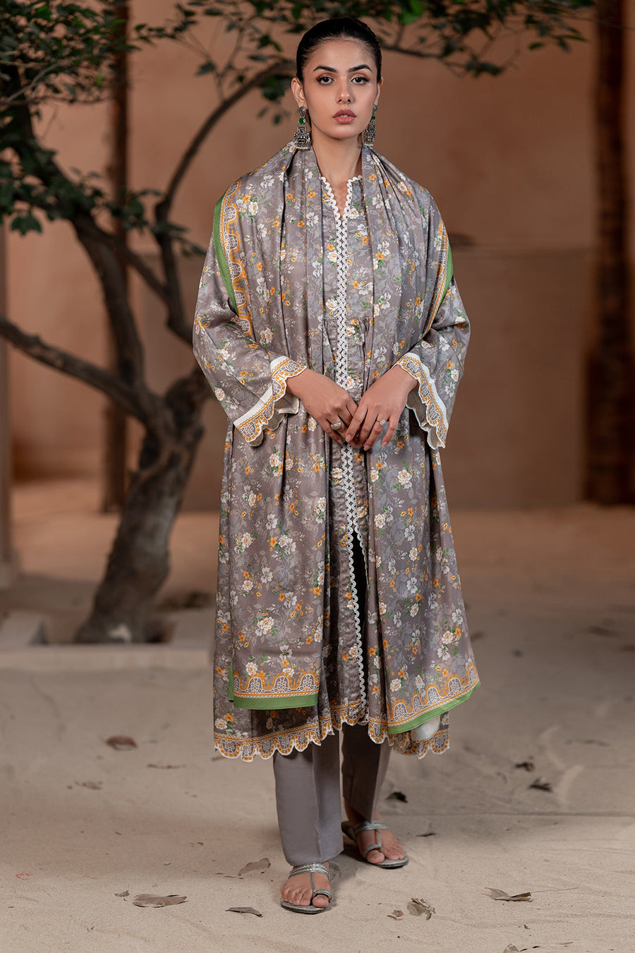 Zellbury Winter Unstitched Printed Cotail 3Pc Suit WUW24X30469