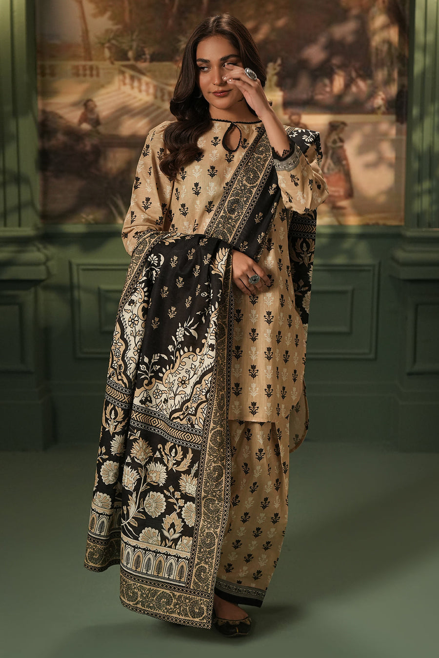 Zellbury Winter Unstitched Printed Khaddar 3Pc Suit WUW24X30473